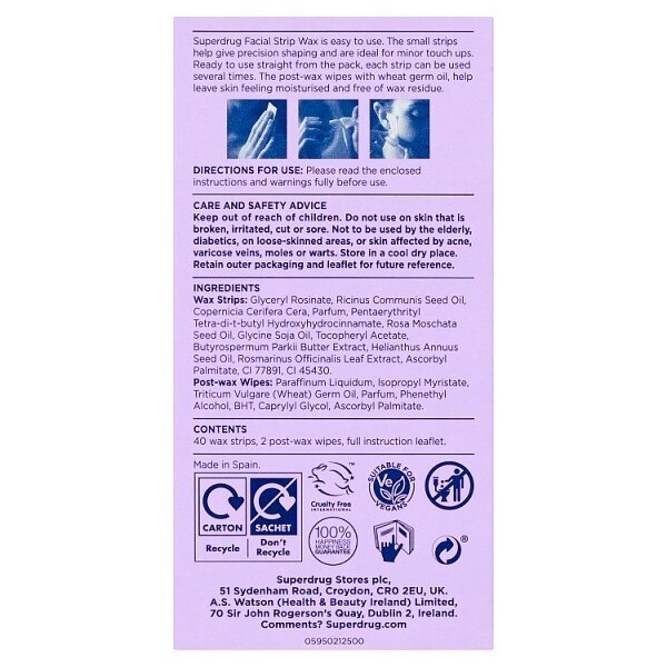 Superdrug Sensitive Facial Wax Strips x40 GOODS Superdrug