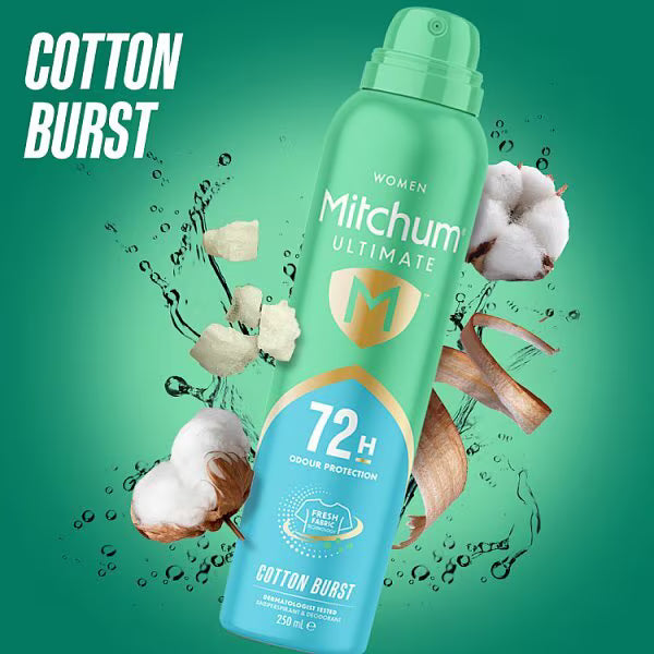 Mitchum Anti-Perspirant Spray Cotton Burst 250ml, imported from the UK