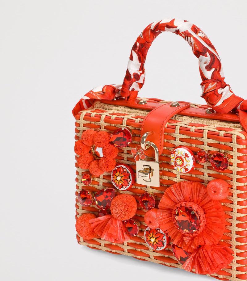 Dolce Gabbana raffia-leather embellished top-handle bag (British brand)