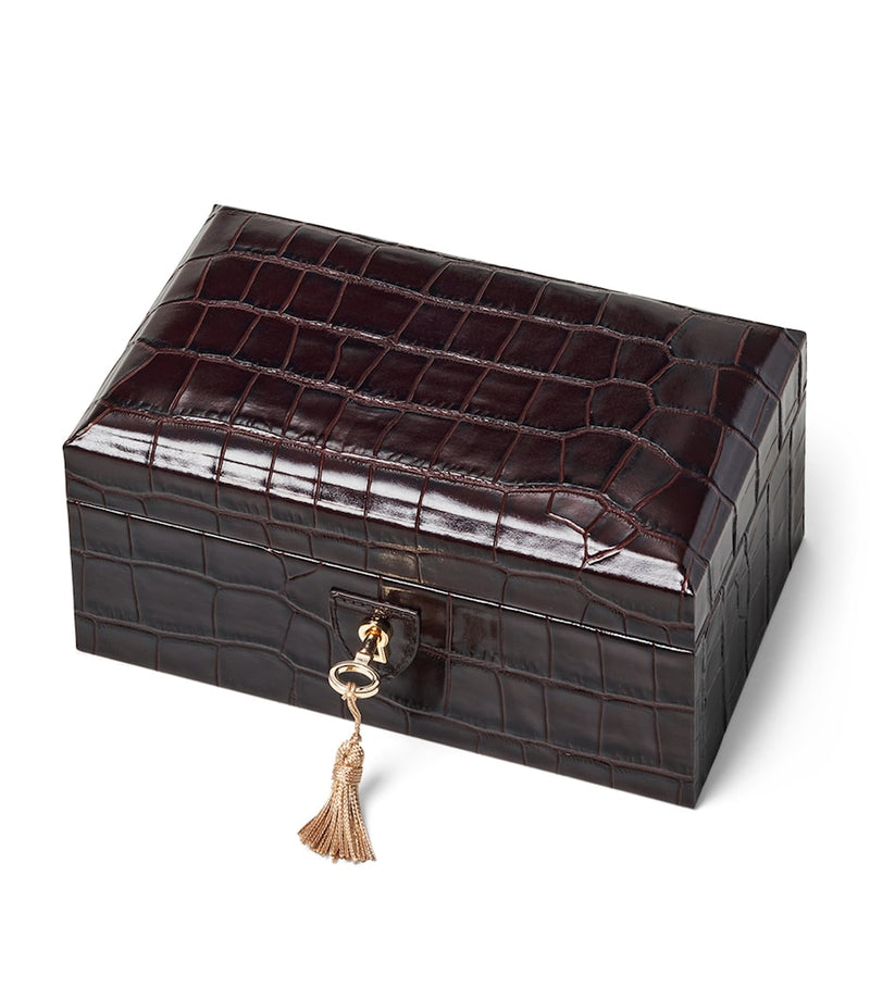 Aspinal of London Leather Croc-Embossed 3-Piece Watch Box - British product