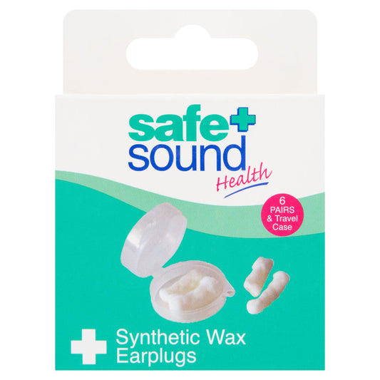 Safe + Sound Health Pairs & Travel Case Synthetic Wax Earplugs x6 GOODS Sainsburys   