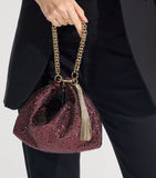 Jimmy Choo crystal-embellished satin clutch bag, imported from the UK