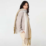 Izabel London striped print fringed oversized scarf - British product