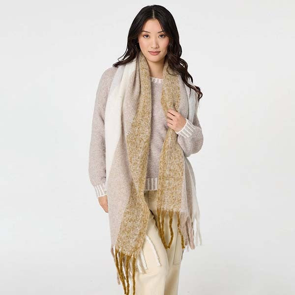 Izabel London striped print fringed oversized scarf - British product