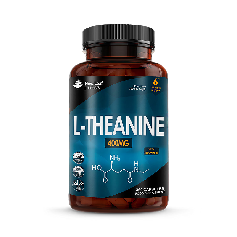 New Leaf Products L-Theanine 360 capsules, imported from the UK