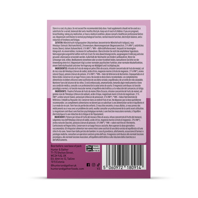 Hunter & Gather electrolyte powder Mixed Berry 30 sachets, UK version