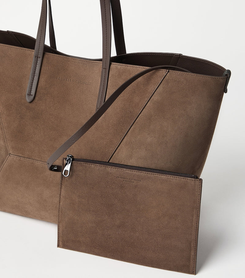Brunello Cucinelli medium suede BC duo tote bag, imported from the UK