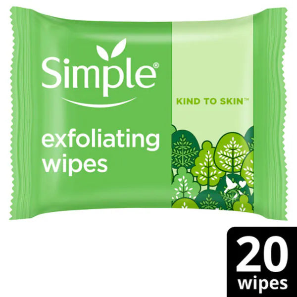 Simple biodegradable exfoliating face wipes 20 count (British brand)