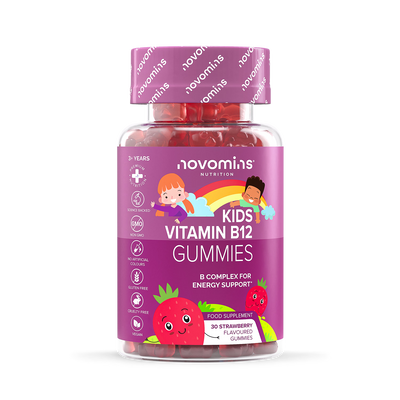 Holland & Barrett Novomins Kids Vitamin B12 + Complex Strawberry Flavoured Gummies 30 Gummies- Buy online at McGrocer