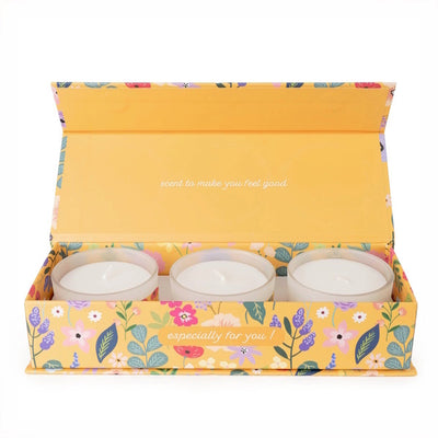 Superdrug Candlelight Happy Birthday Set of 3 Scented Candles Floral Ochre Gift Box- Buy online at McGrocer