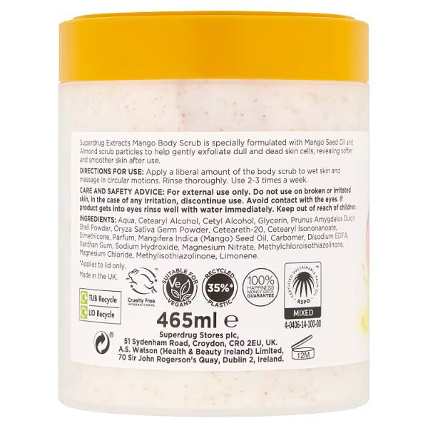 Superdrug Extracts mango body scrub 465ml (British brand)