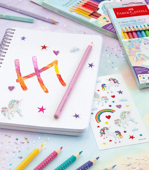 Ergonomic Triangular Grip Pencil Case with 24 Unicorn-Themed Colour Pencils and Stickers