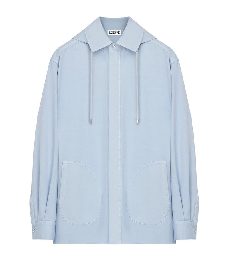 Lightweight Cotton Satin Hooded Overshirt with Detachable Hood