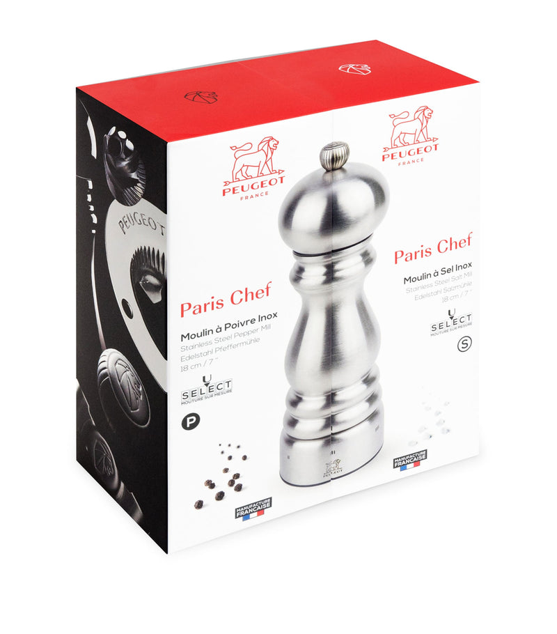 Peugeot Paris Chef stainless steel salt and pepper mill set 18cm, imported from the UK