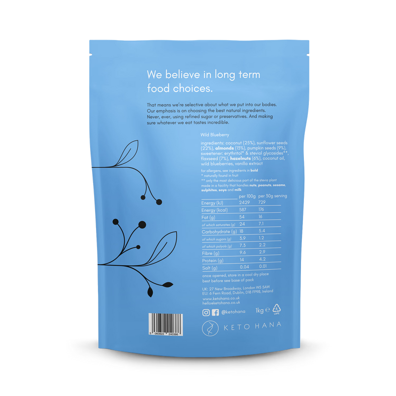 Keto Hana wild blueberry granola 1kg (British brand)
