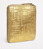 Comme Des Garçons gold embossed leather wallet, imported from the UK