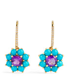 Jennifer Meyer gold flower drop earrings turquoise amethyst 23.5mm - British product