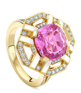 Harrods Boodles Yellow Gold Diamond and Pink Sapphire Fifth Avenue Ring- Buy online at McGrocer
