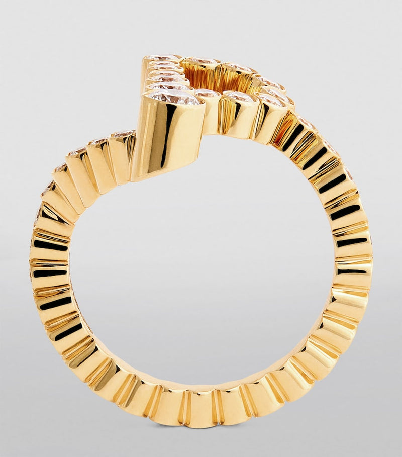 Sophie Bille Brahe initial 'P' ring yellow gold diamonds imported UK
