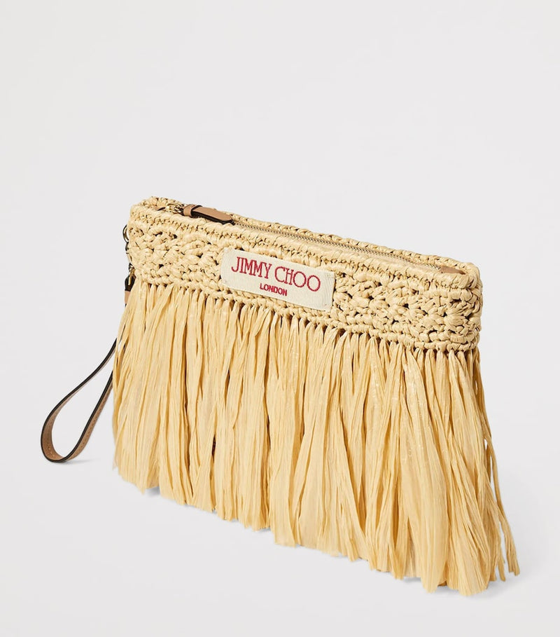 Jimmy Choo raffia flat pouch with wrist strap, UK version