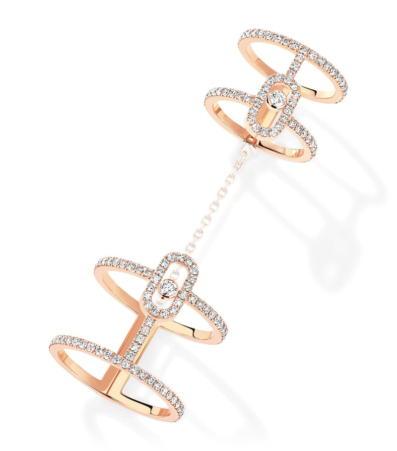 Messika Move Uno Doppelring aus Roségold mit beweglichem Diamanten - Britisches Produkt