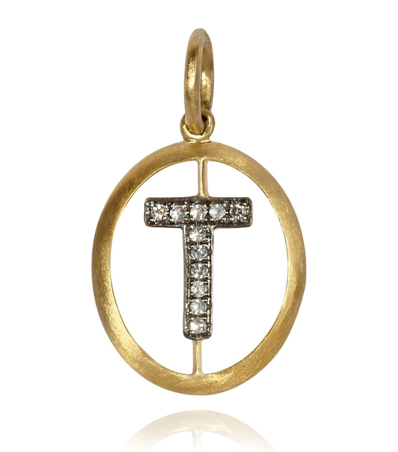 Annoushka yellow gold initial T pendant with diamonds, UK version