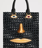 Schiaparelli raffia face tote bag H32cm with leather trims (British brand)