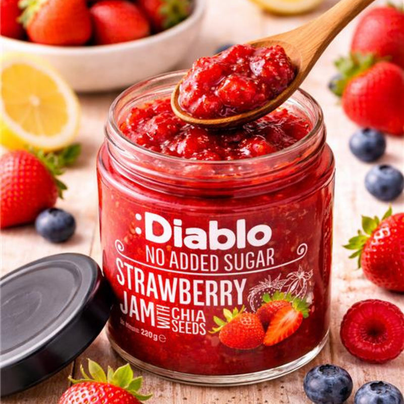 Diablo strawberry jam no added sugar 230g 3-pack, imported from the UK