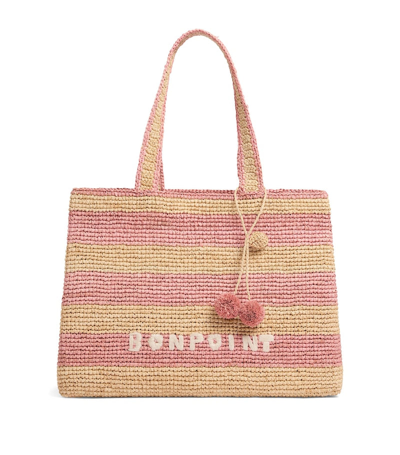 Bonpoint raffia tote bag with cherry pendant, imported from the UK