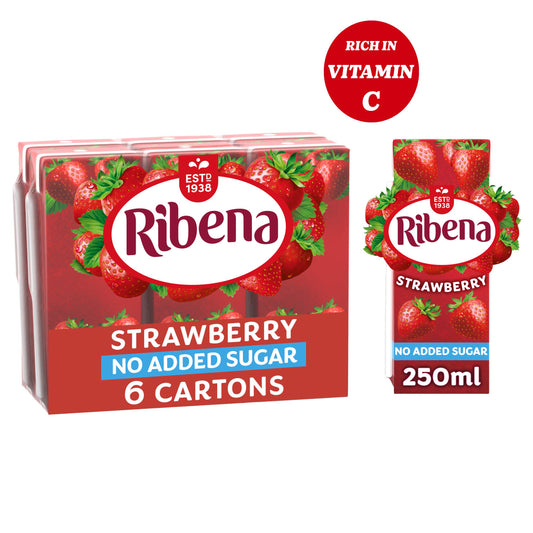 Ribena No Added Sugar Strawberry Juice Drink Cartons 6x250ml