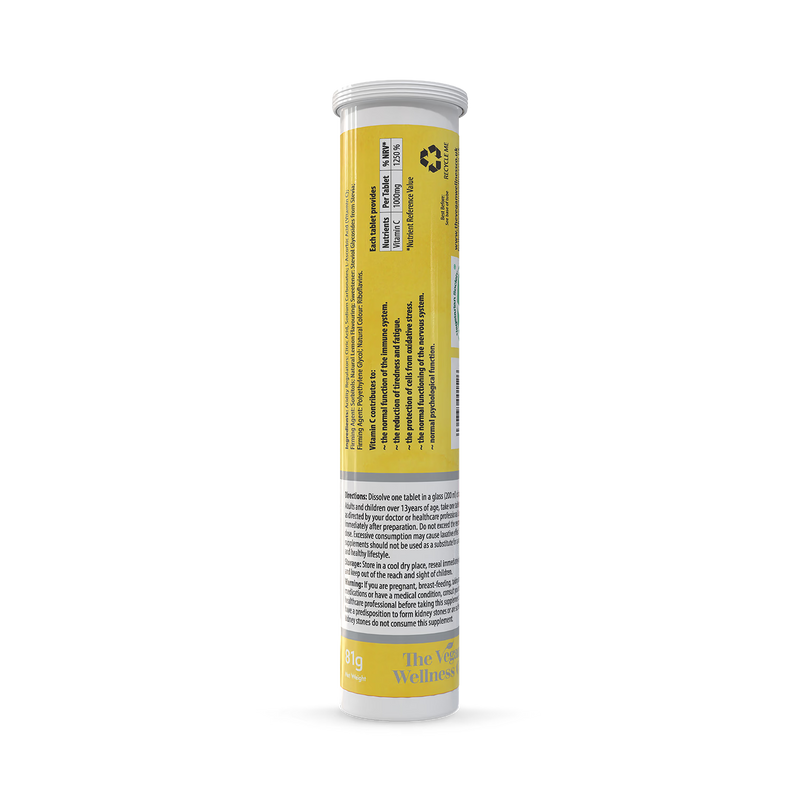 The Vegan Wellness Co. vitamin C effervescent tablets lemon flavour 80 tablets (British brand)