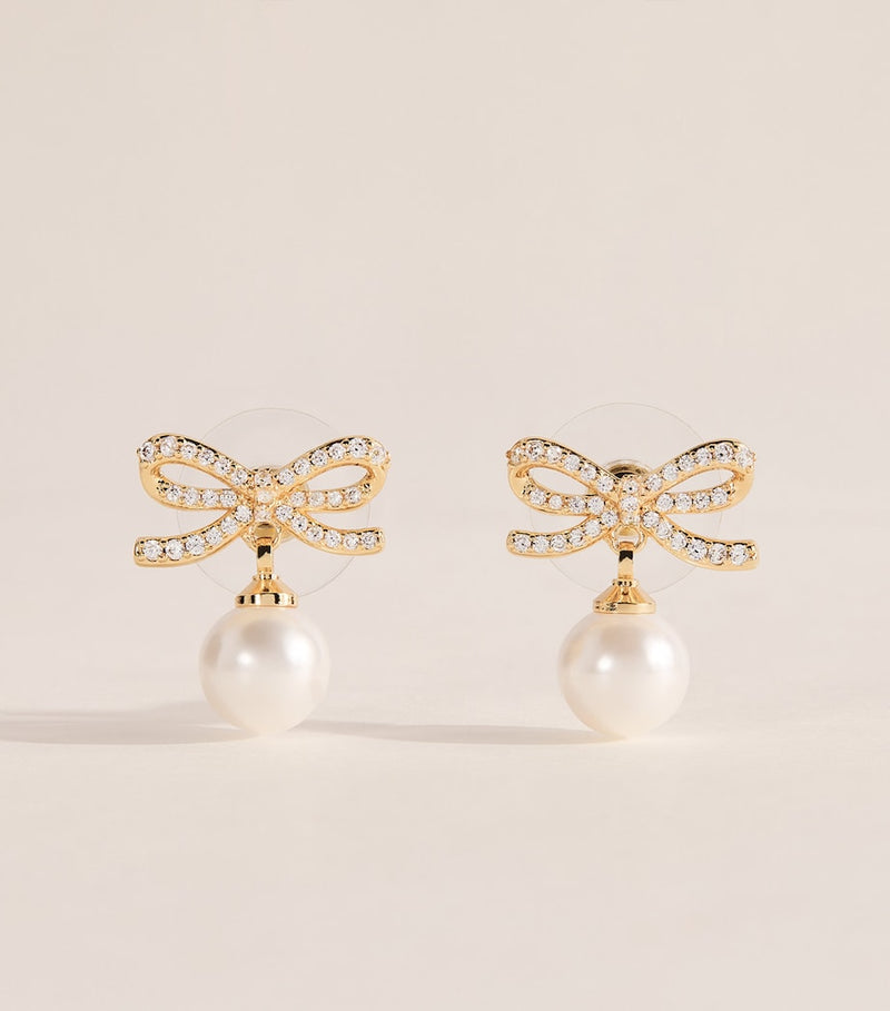 Self-Portrait crystal faux pearl bow stud earrings - British product