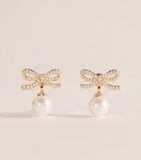 Self-Portrait crystal faux pearl bow stud earrings - British product