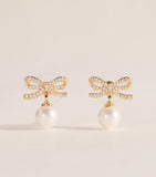Self-Portrait crystal faux pearl bow stud earrings - British product