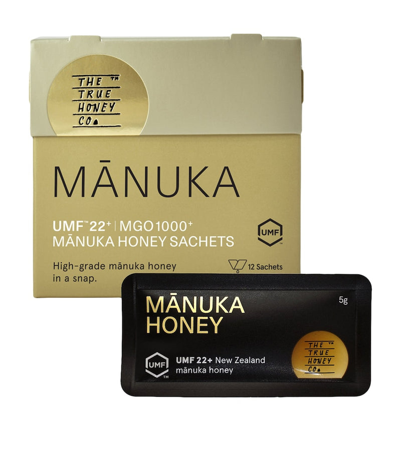 True Honey manuka honey sachets UMF 22+ 1000+ MGO 12x5g, imported from the UK