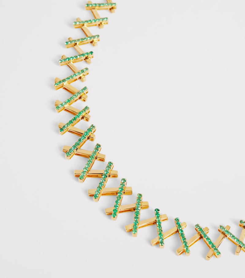 Suzanne Kalan emerald wishbone necklace 18kt gold (British brand)