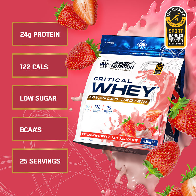 Applied Nutrition Critical Whey protein powder Strawberry Milkshake 825g, imported from the UK