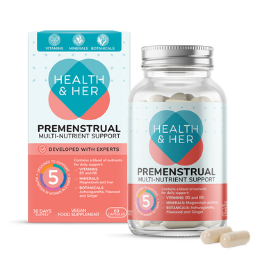 Health & Her Gélules de Soutien Multi-Nutriments Prémenstruels Complément Santé Femme 60