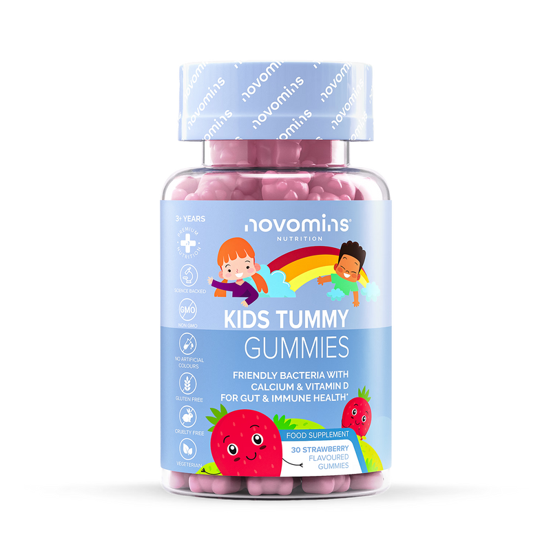 Novomins Kids Tummy Gummies Strawberry Flavour 30 pieces, imported from the UK