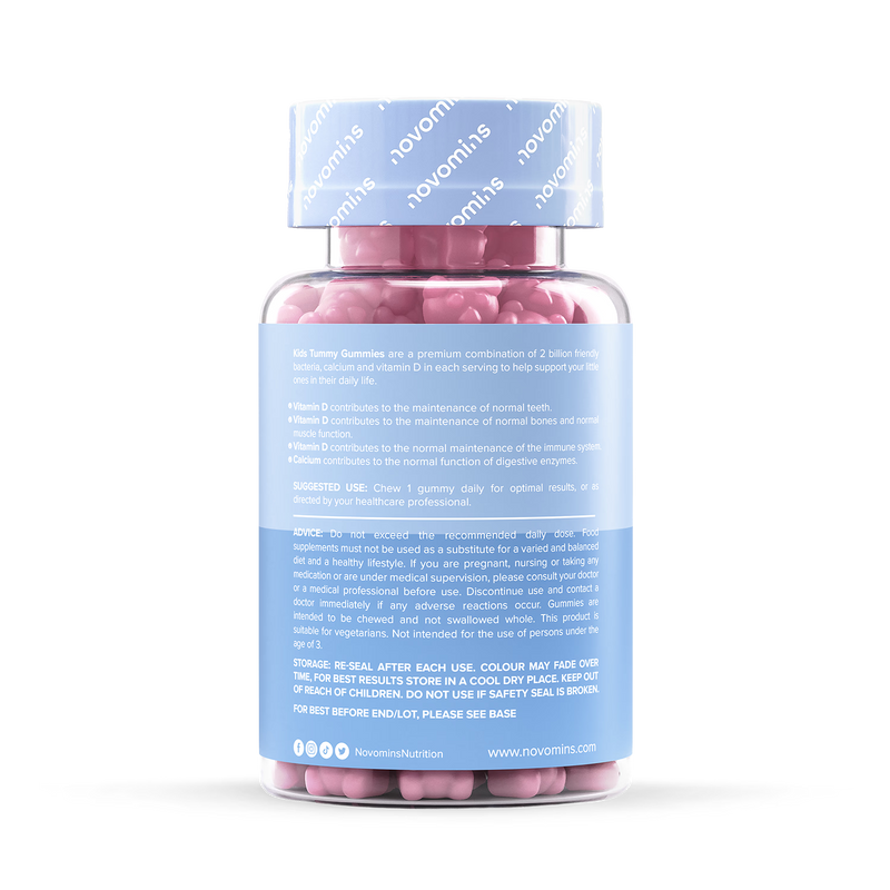 Novomins Kids Tummy Gummies Strawberry Flavour 30 pieces, imported from the UK