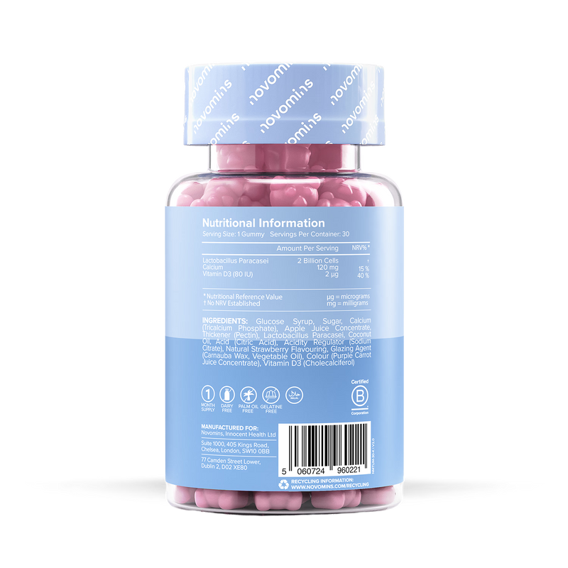 Novomins Kids Tummy Gummies Strawberry Flavour 30 pieces, imported from the UK