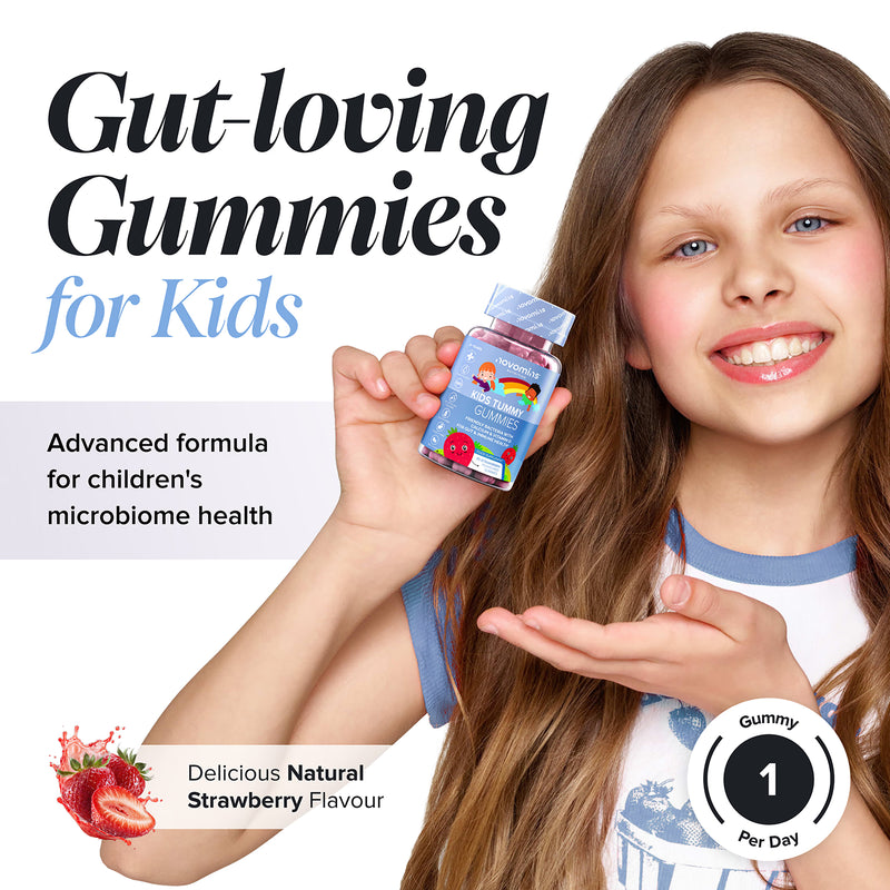 Novomins Kids Tummy Gummies Strawberry Flavour 30 pieces, imported from the UK