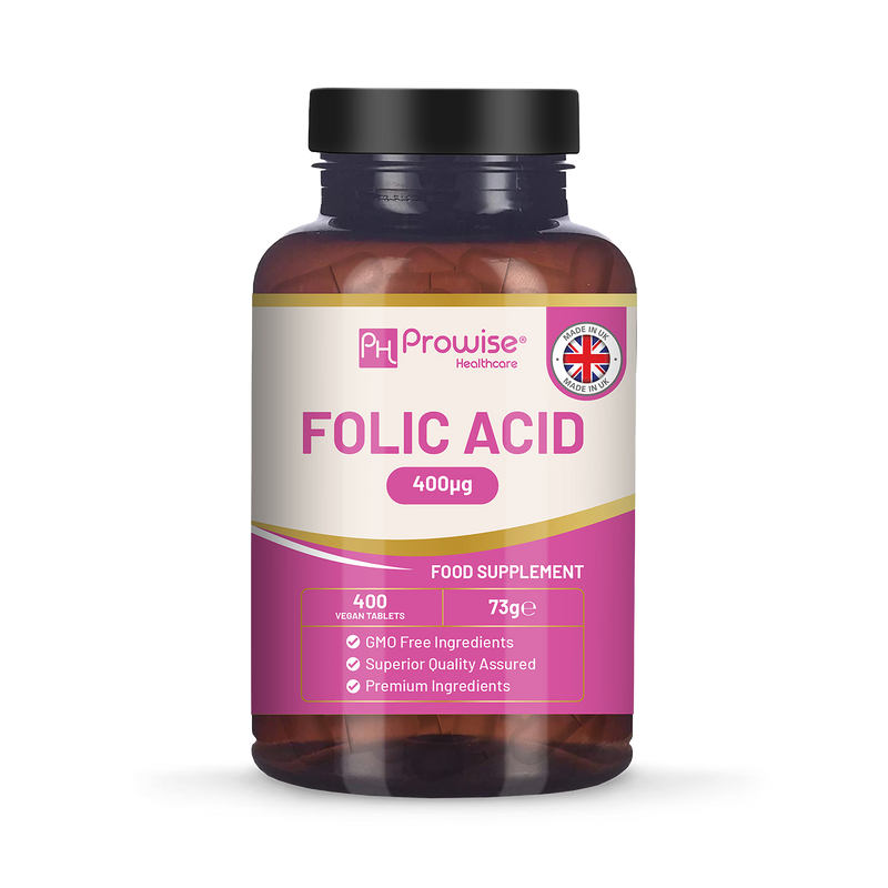 Prowise Healthcare folic acid supplement 400mcg 400 tablets, imported from the UK