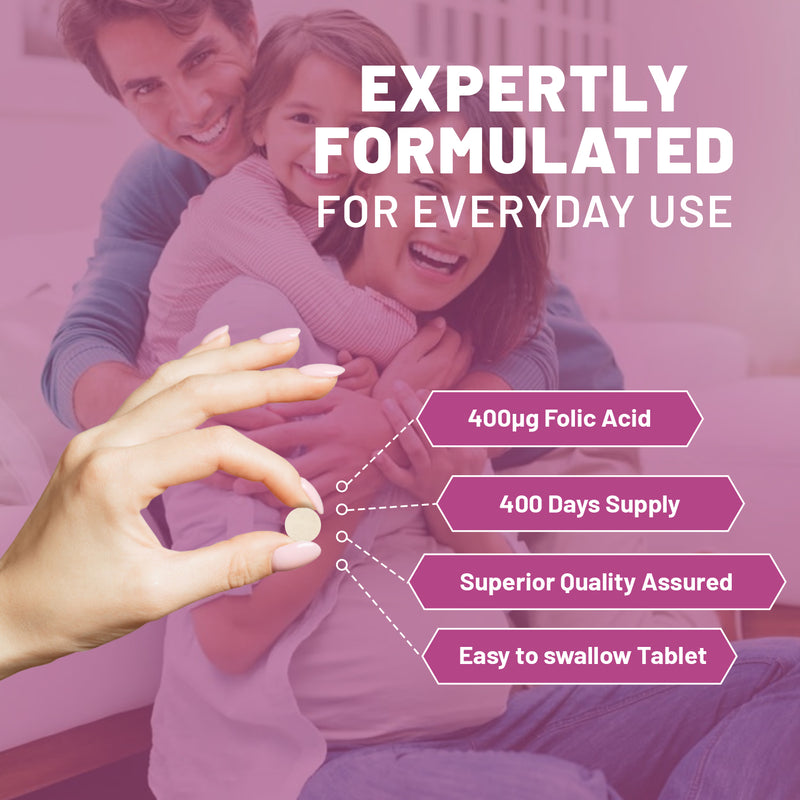 Prowise Healthcare folic acid supplement 400mcg 400 tablets, imported from the UK