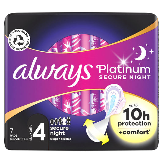 Always Platinum Secure Night (Size 4) Sanitary Towels Wings x7