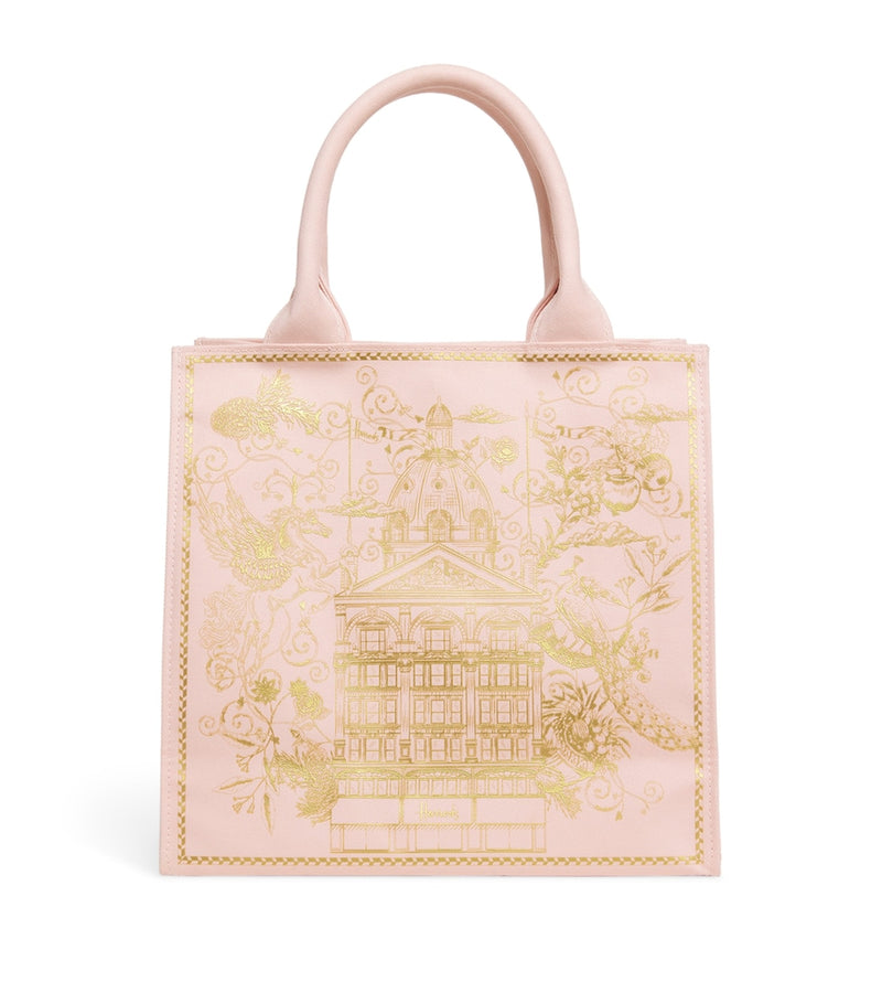 Harrods small gold building shopper bag in cotton canvas, UK version