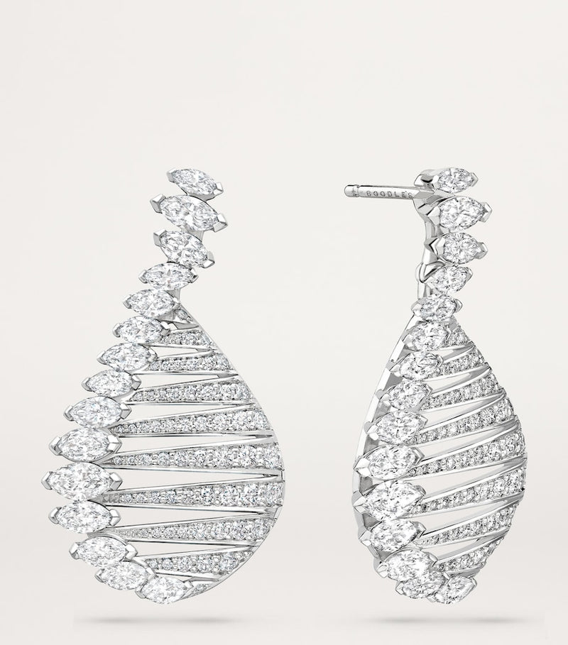 Boodles platinum and diamond drop earrings, imported from the UK