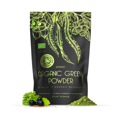 Holland & Barrett SuperSelf Organic Super Greens Powder 12 Super Food Blend, 200g- Buy online at McGrocer