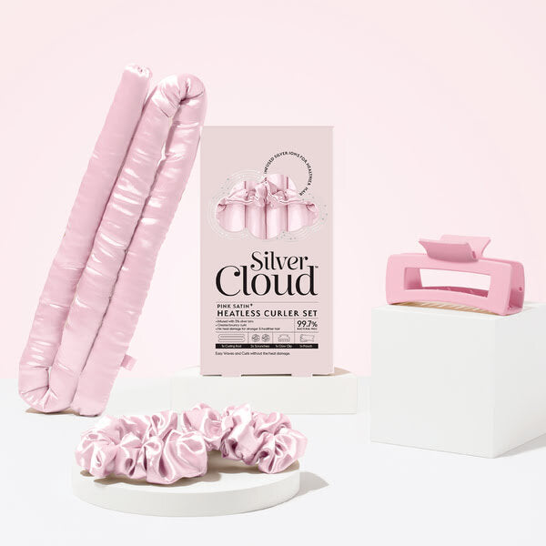 Silver Cloud heatless curler pink satin set (British brand)