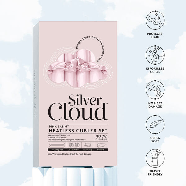 Silver Cloud heatless curler pink satin set (British brand)